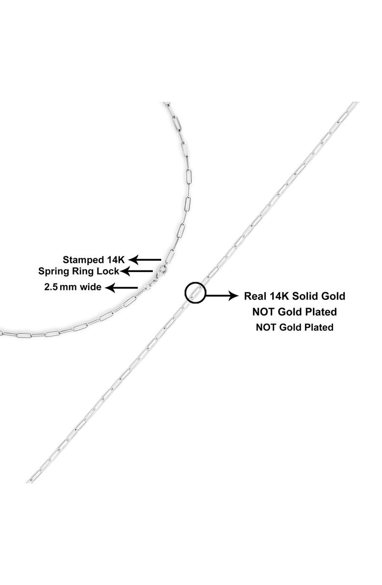 Haus of Brilliance Unisex Solid 14K Gold 2.5mm Paperclip Chain Necklace, Alternate, color, White