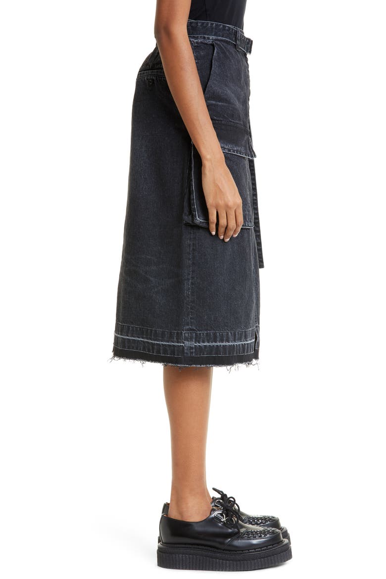 Belted Denim Cargo Skirt, Alternate, color, BLACK