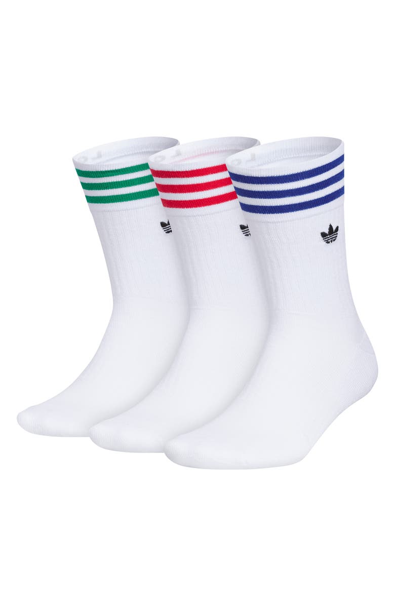 adidas Assorted 3-Pack Roller 3.0 Crew Socks, Main, color, White/ Bold Green/ Royal Blue