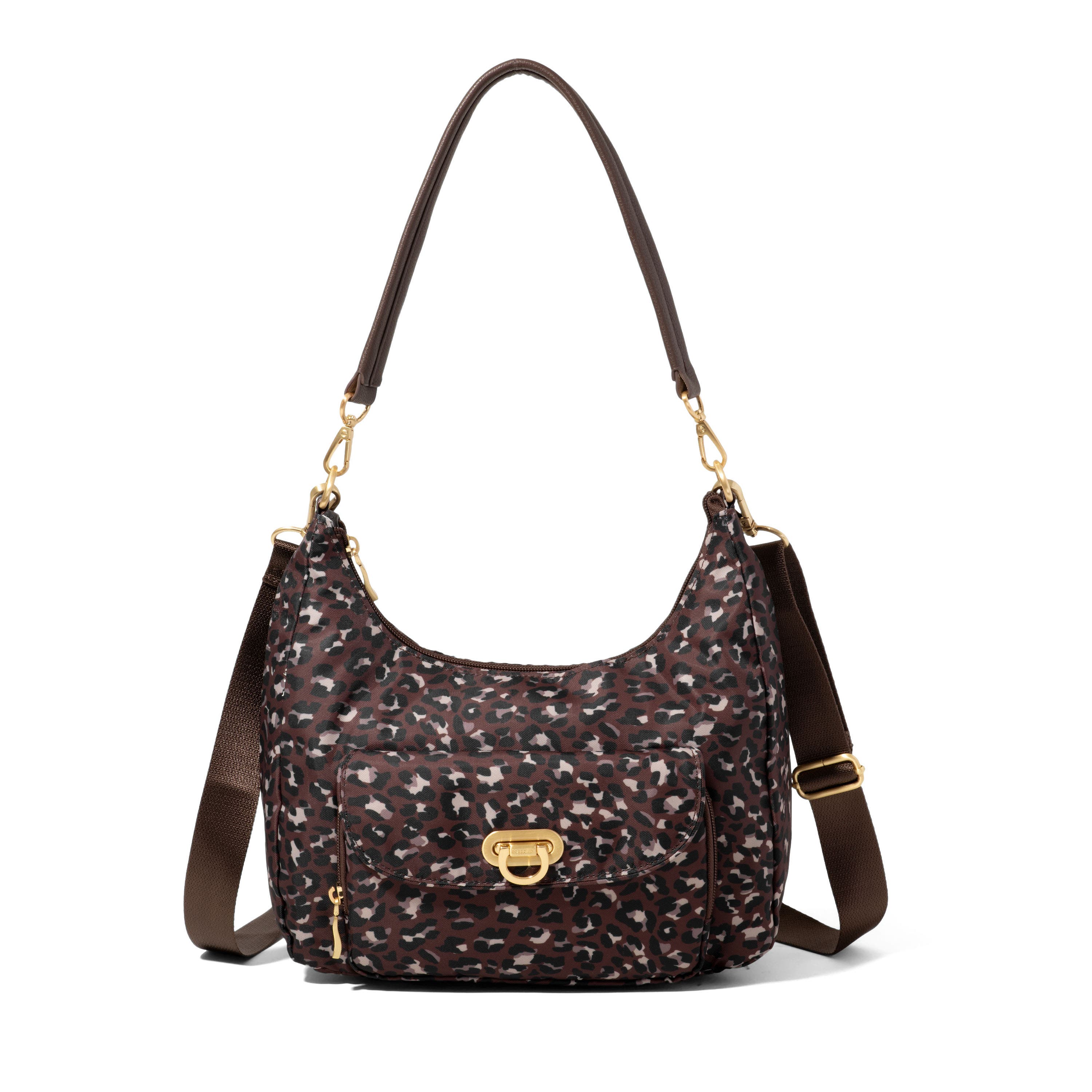 BAGGALLINI Coastal Flip Lock Half Moon Bag, Main, color, Ganache Cheetah Gold Hardware
