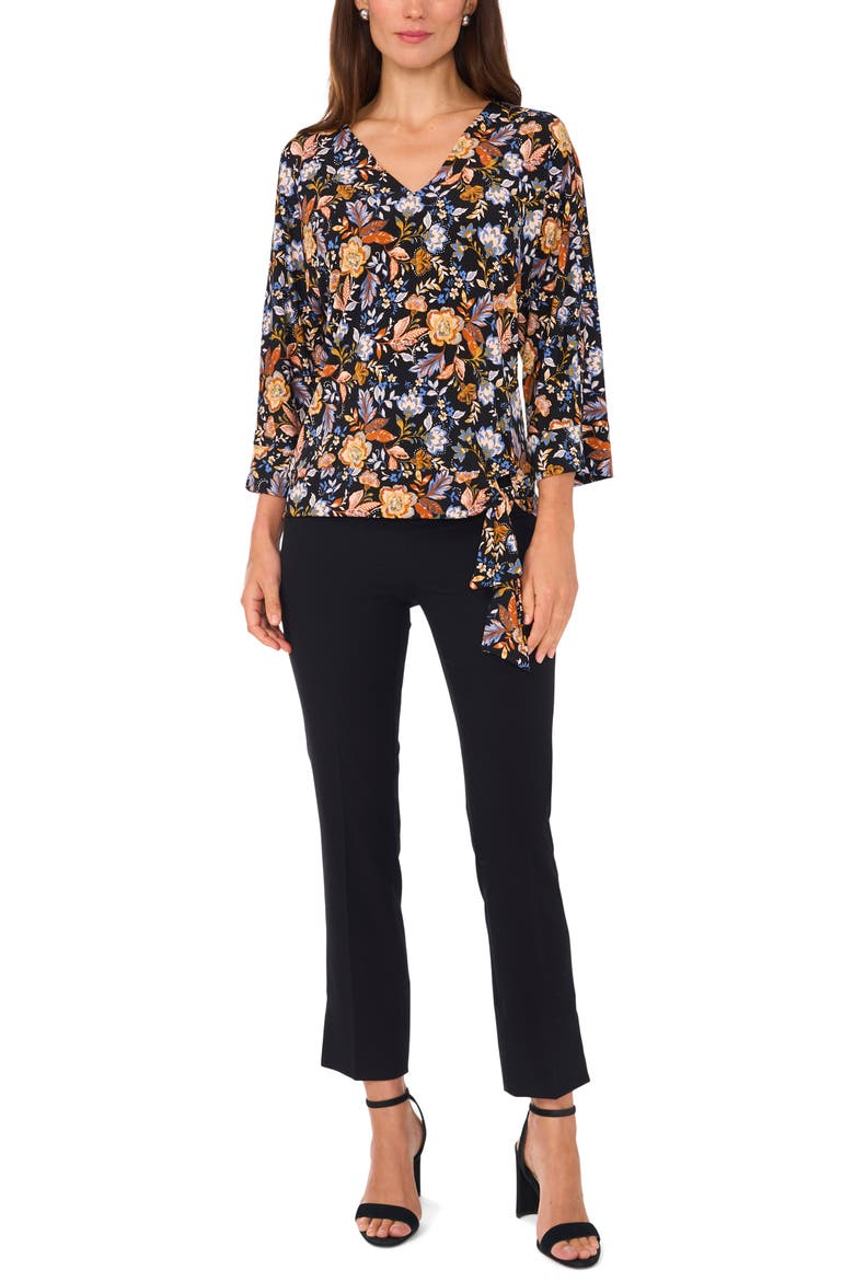 Floral Side Tie Top, Alternate, color, BLACK/ DENIM/ RUST