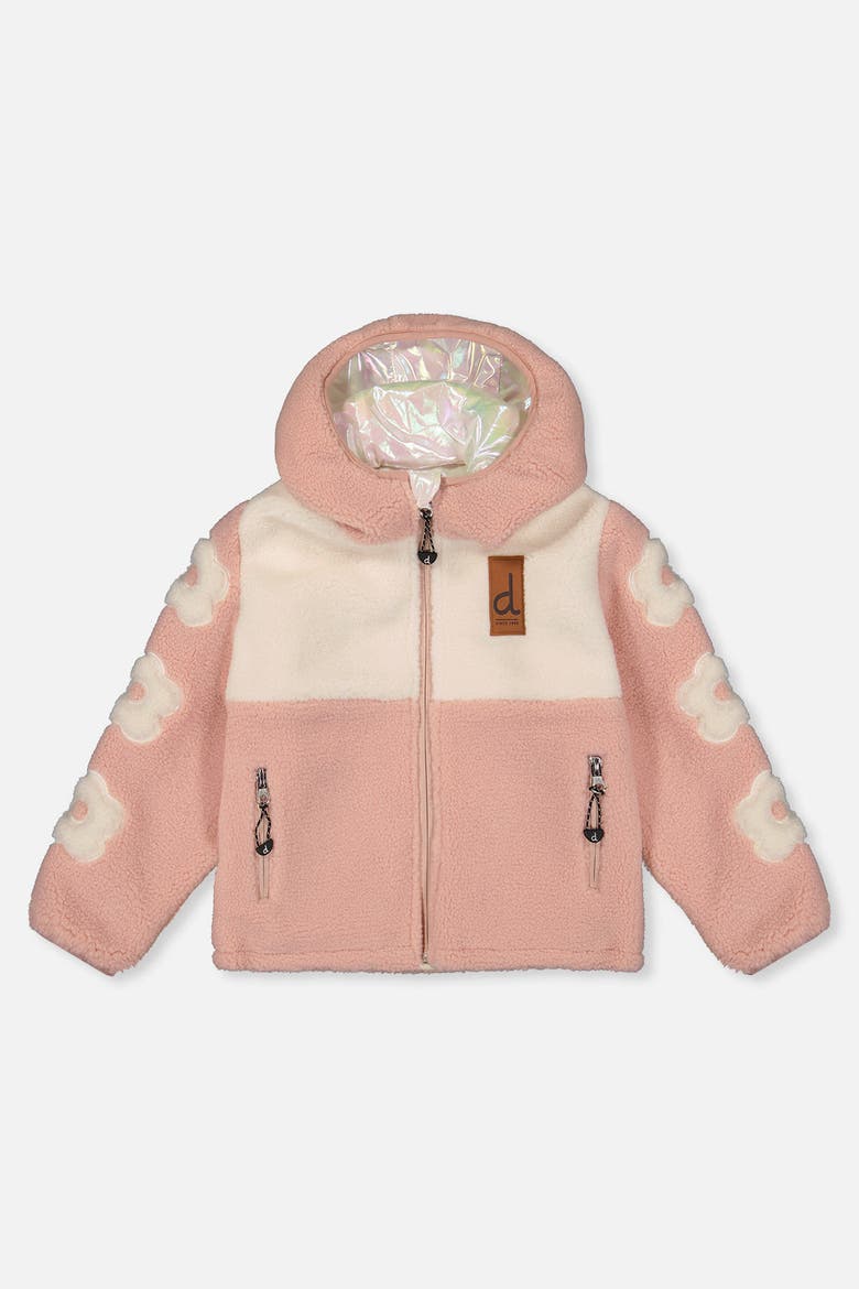 Reversible Mid-Season Fleece Flower Sleeve Hooded Jacket, Alternate, color, Pale Pink
