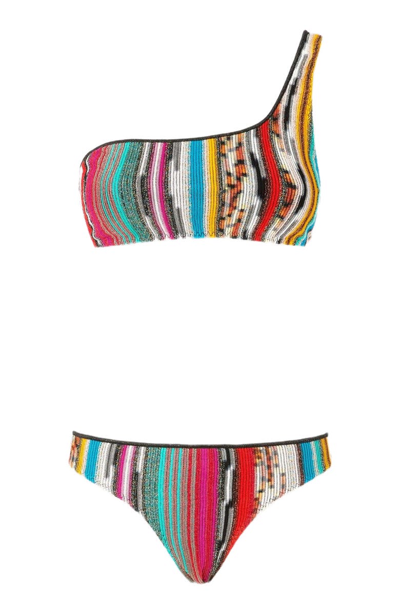 Missoni One-shoulder Bikini In Lamé Slub Viscose, Alternate, color, Multicoloured