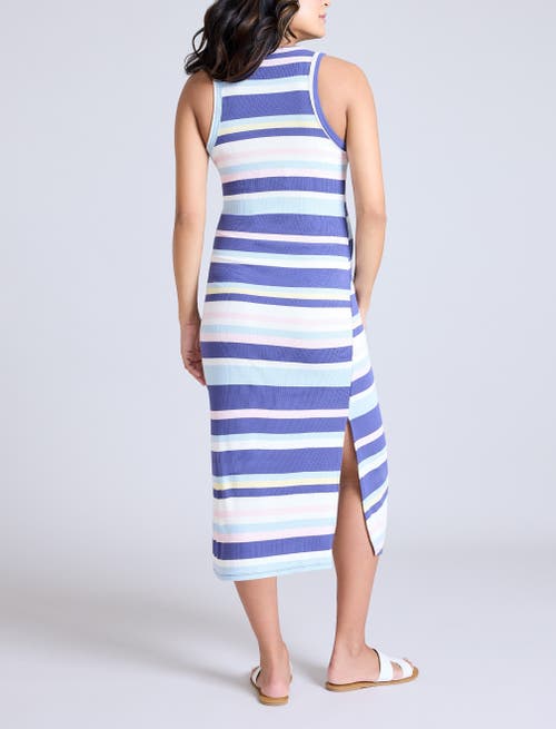 Motherhood Maternity Crew Neck Sleeveless Racerback Maternity Midi Dress In Skipper Blue Stripe