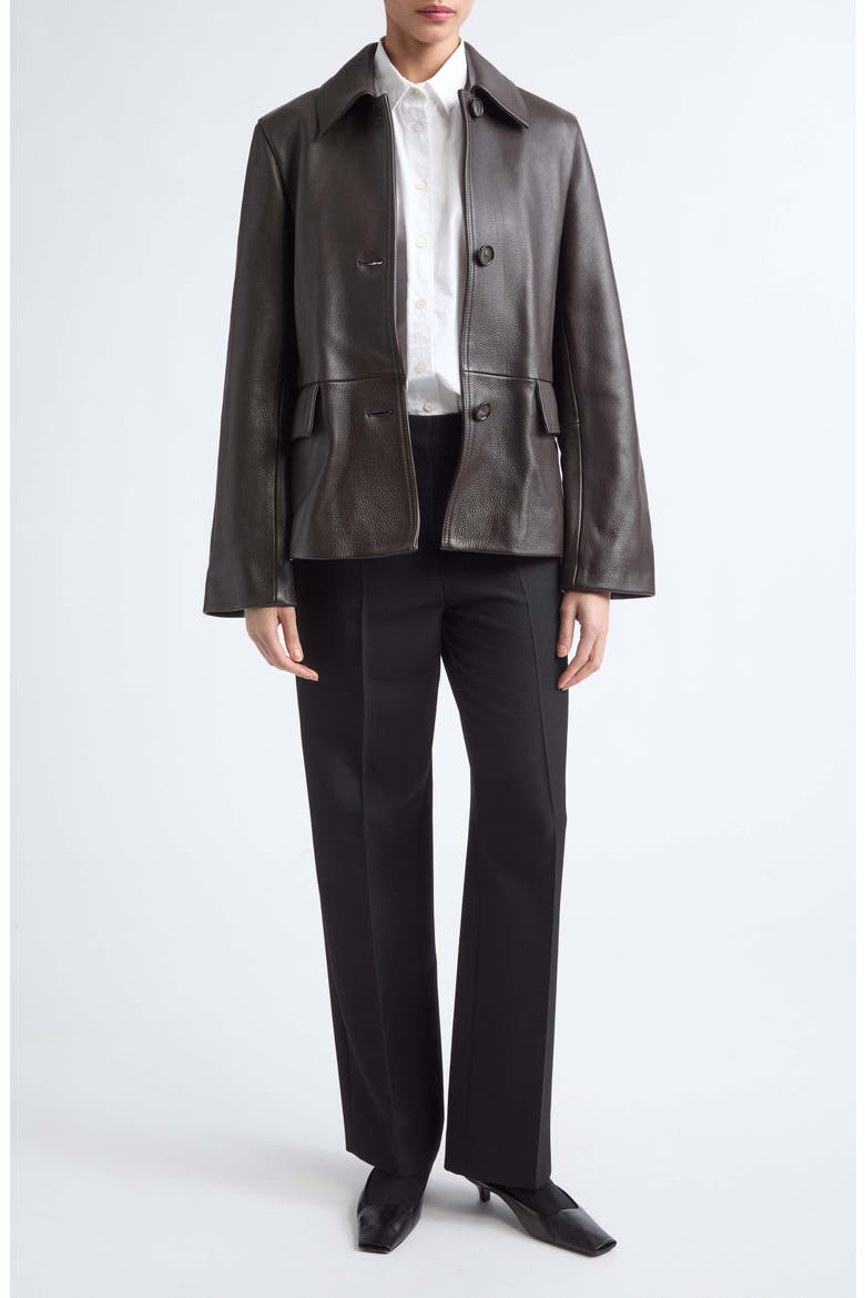 Grained Leather Jacket, Alternate, color, DARK BROWN