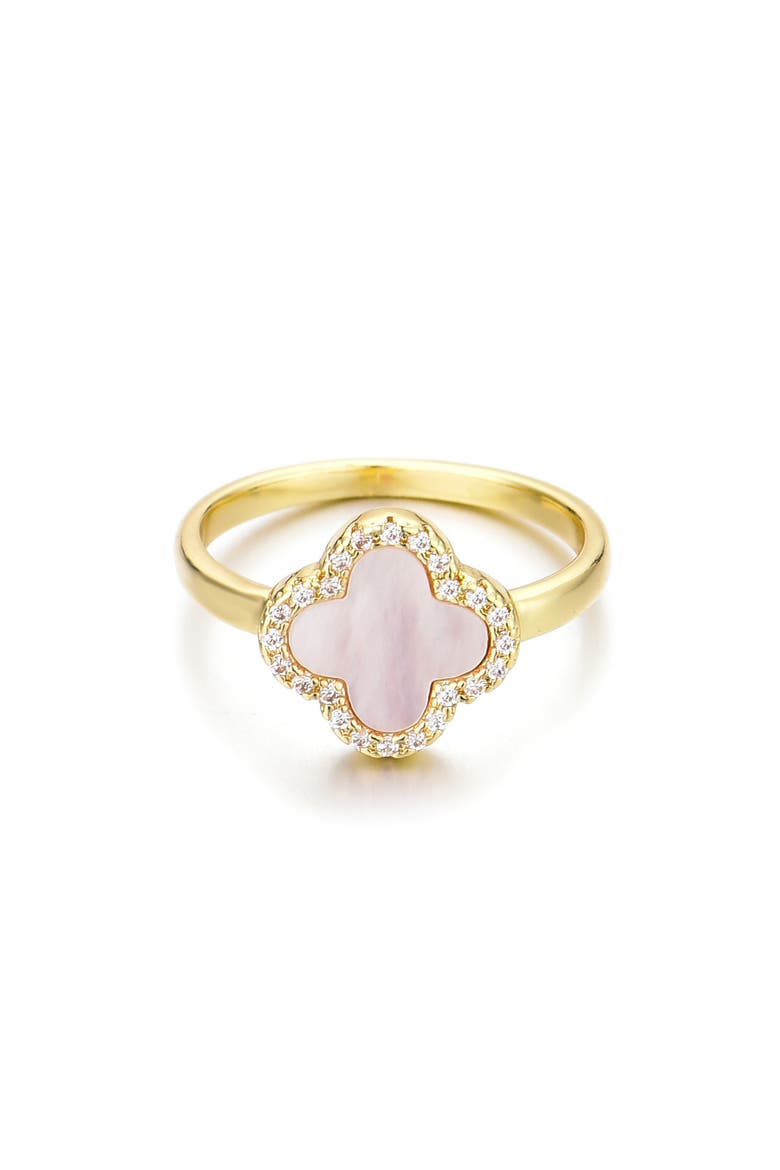 Mother-of-Pearl & Crystal Clover Ring, Main, color, WHITE