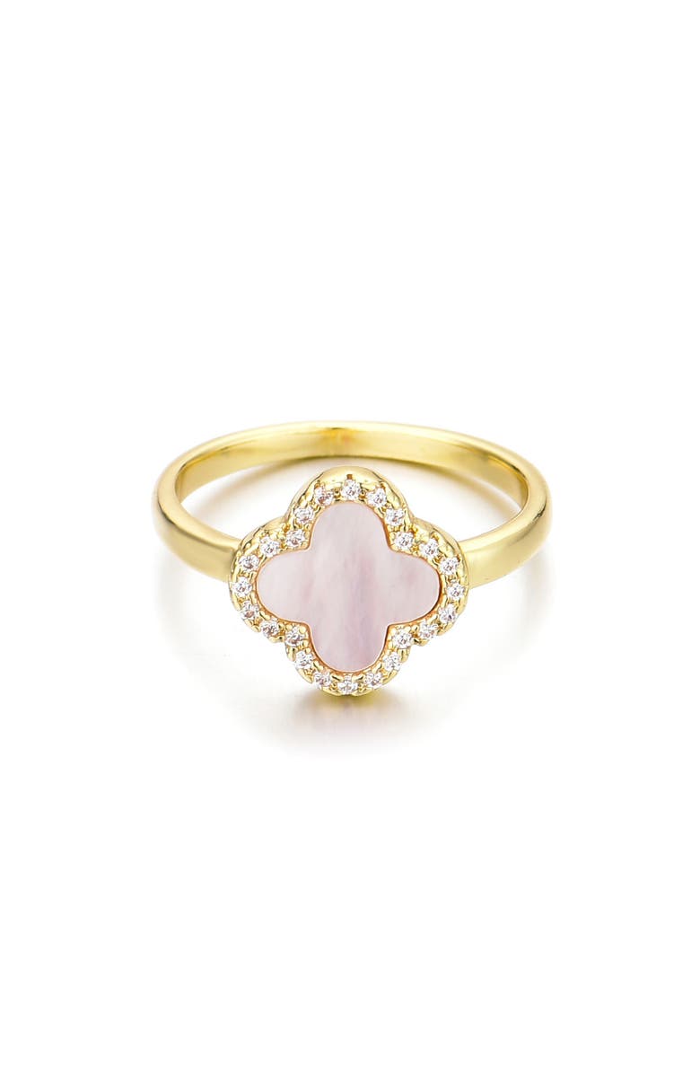 Adornia Mother-of-Pearl & Crystal Clover Ring, Main, color, White