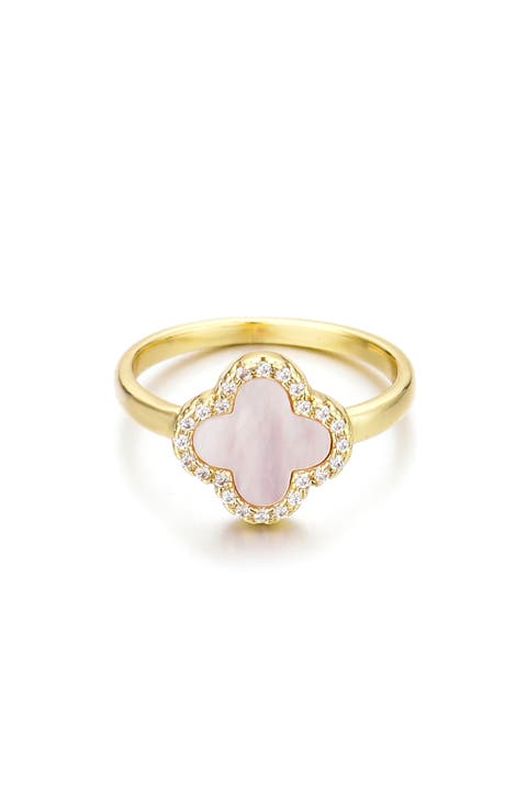 Mother-of-Pearl & Crystal Clover Ring