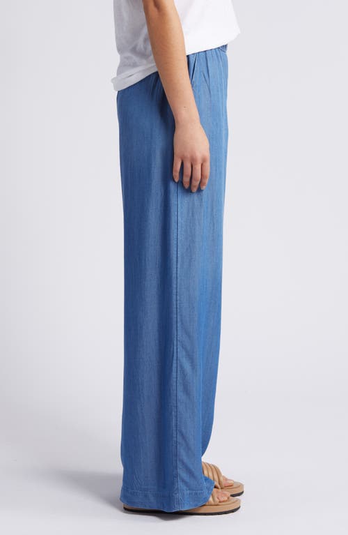 Caslon Drawstring Wide Leg Chambray Pants In Blue