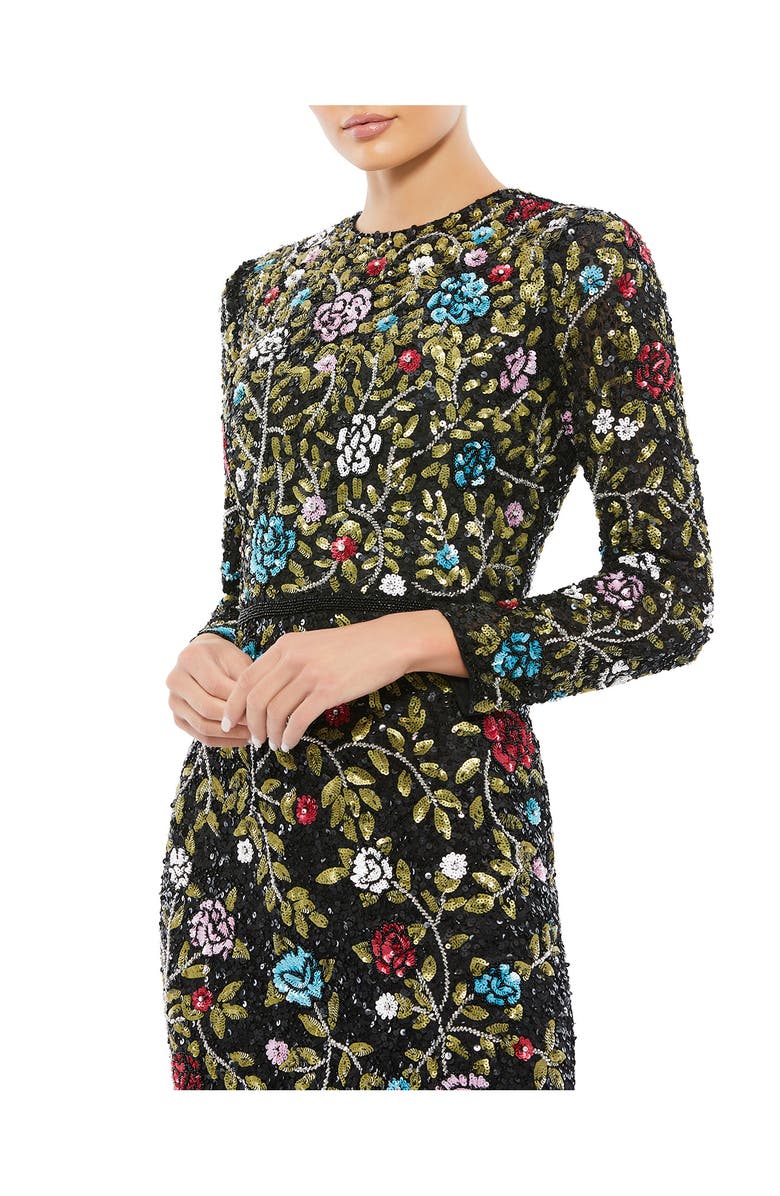 Mac Duggal Sequin Floral Bracelet Sleeve A-Line Gown, Alternate, color, 