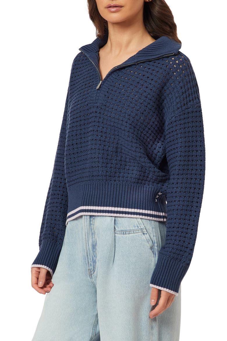 3/4 Zip Pointelle Pullover Sweater, Alternate, color, BIG DIPPER