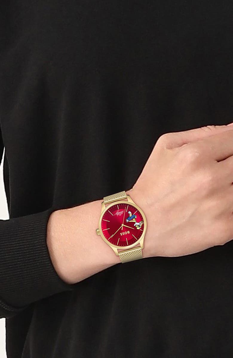 HUGO x Looney Tunes<sup>™</sup> Elite Lola Bunny Mesh Bracelet Watch, 41mm x 9.4mm, Alternate, color,