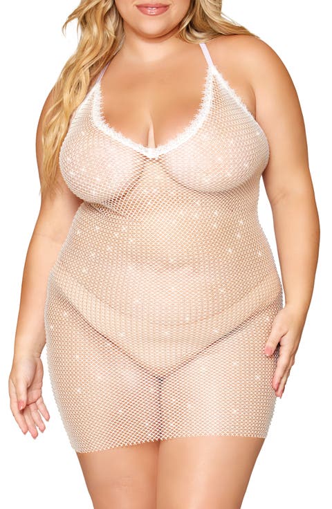 Rhinestone Fishnet Chemise (Plus)