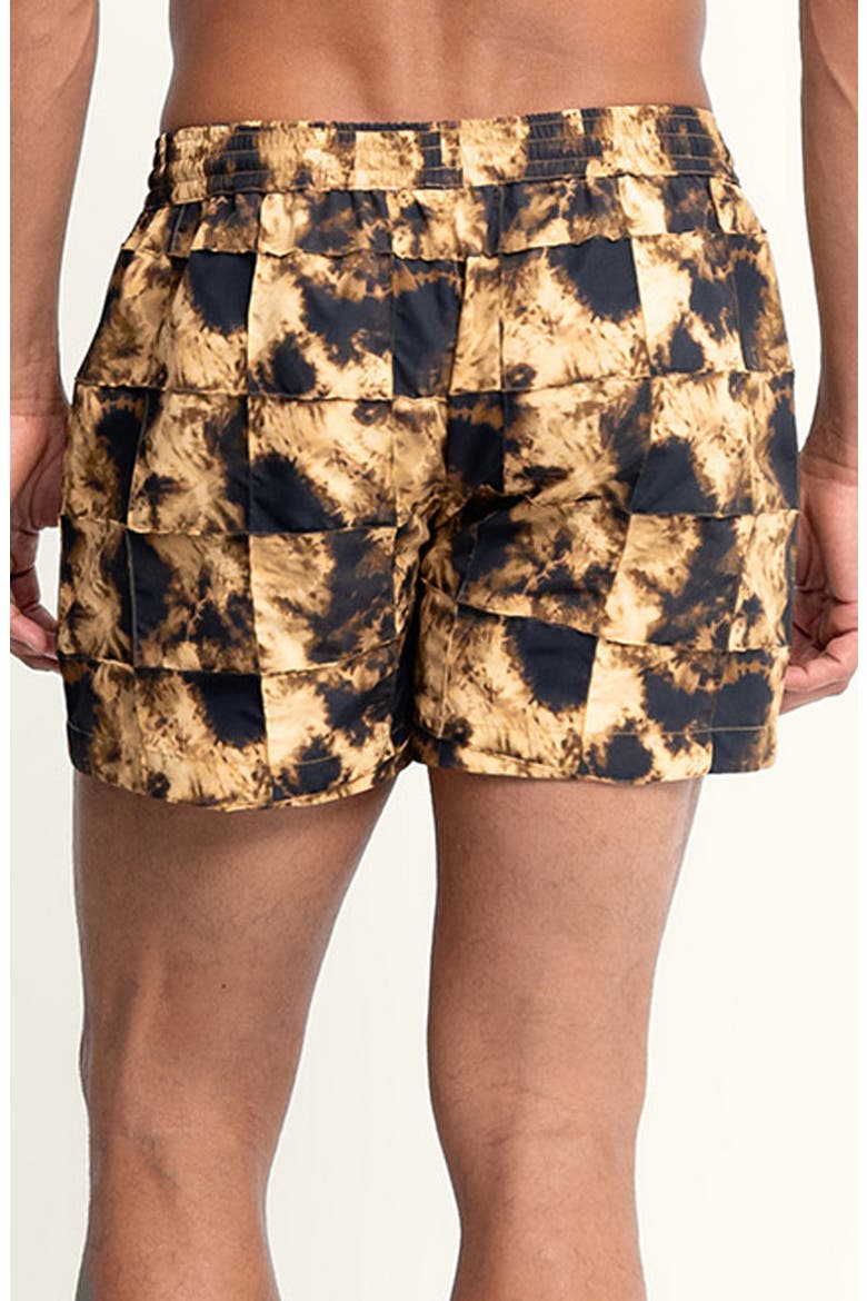 Sebastian Grid Pintuck 4-Inch Nylon Swim Trunks, Alternate, color, MOLINO/ BROWN
