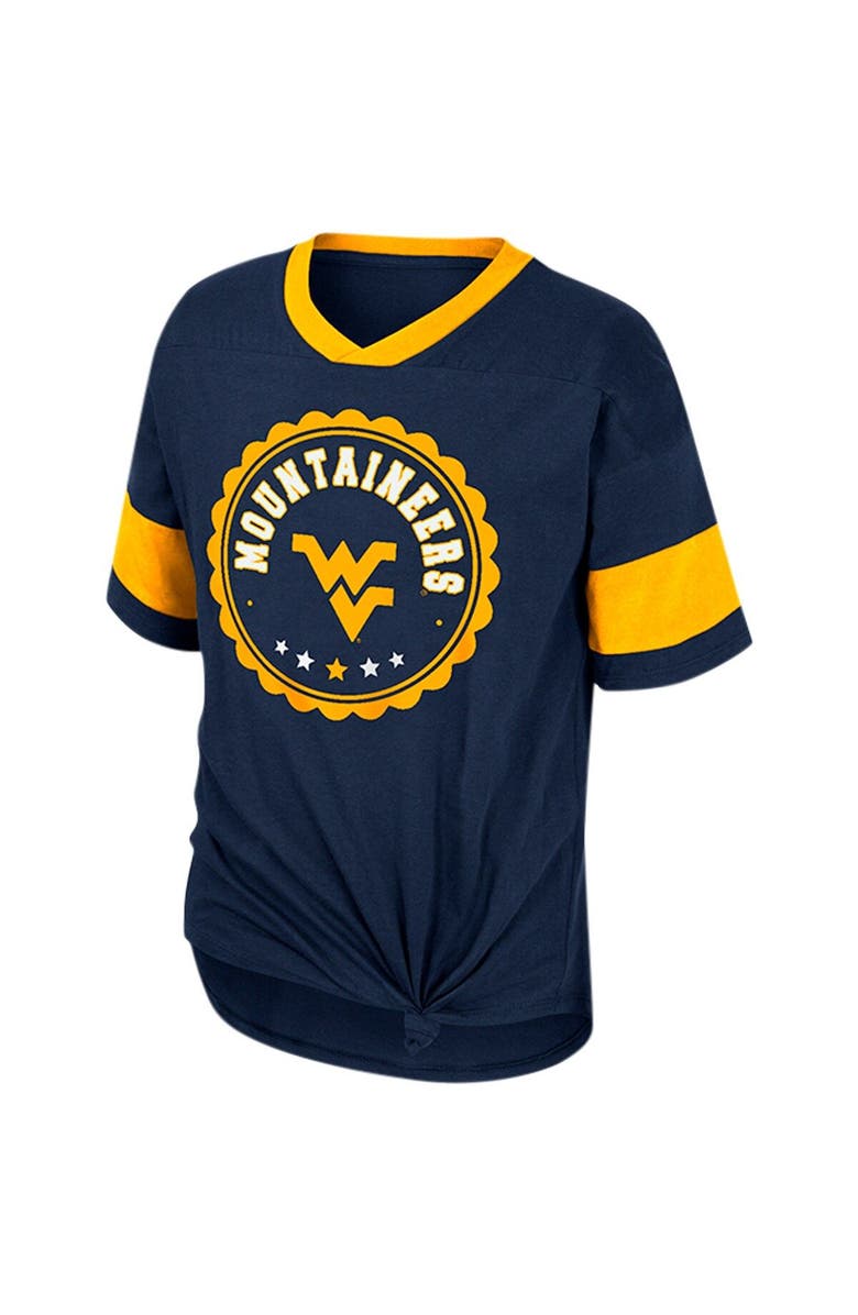 COLOSSEUM Girls Youth Colosseum Navy West Virginia Mountaineers Tomika Tie-Front V-Neck T-Shirt, Alternate, color, 