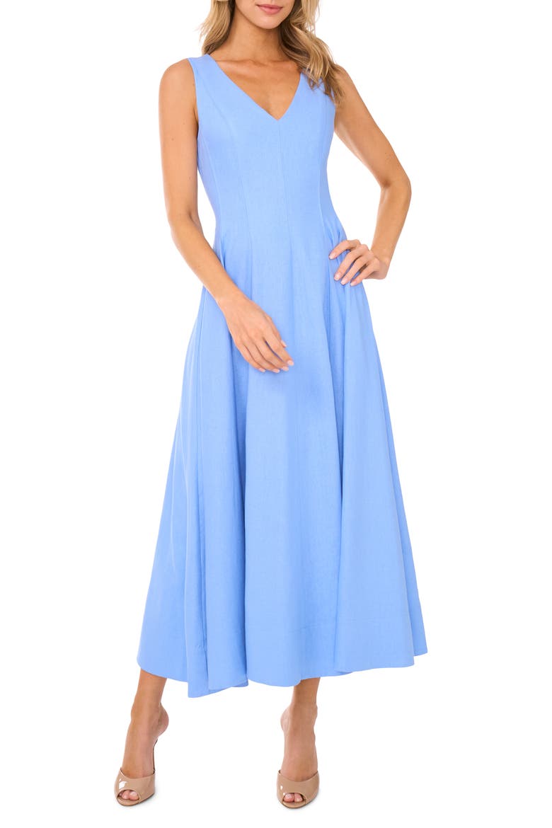 Pleated Waist Sleeveless Linen Blend Maxi Dress, Main, color, HYDRANGEA