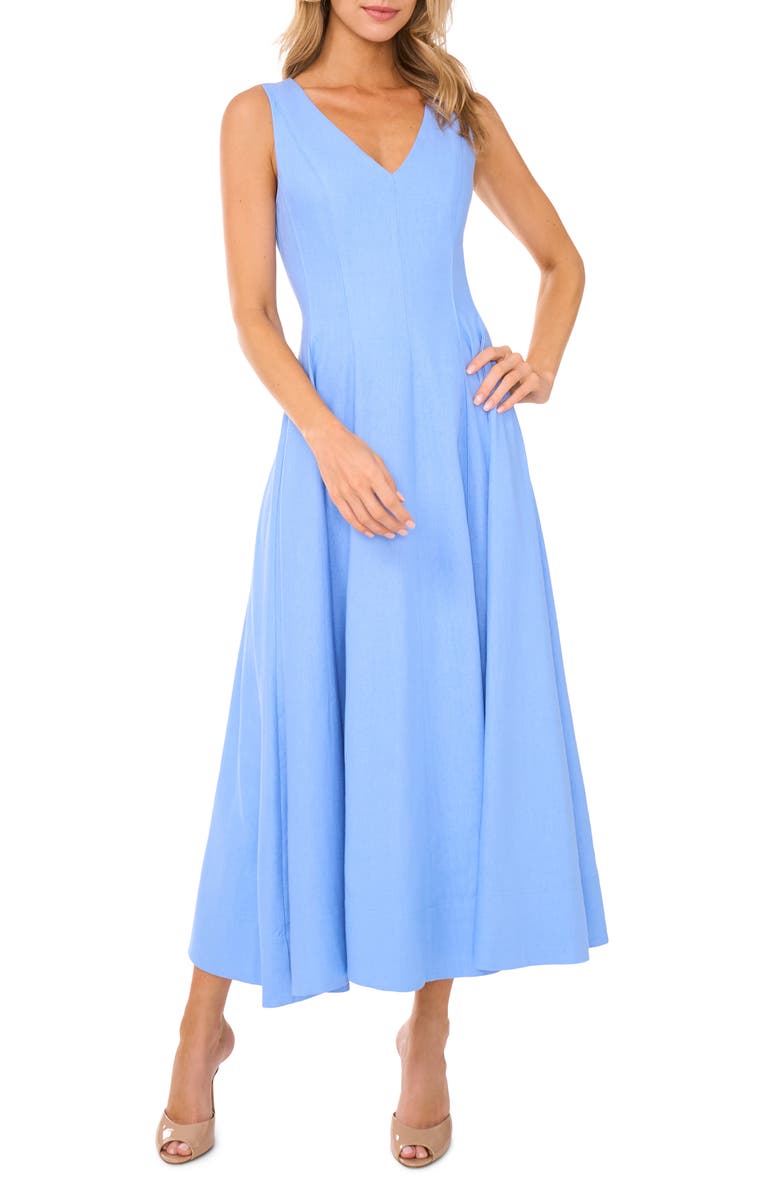 Ted Baker Pleated Waist Sleeveless Linen Blend Maxi Dress, Main, color, Hydrangea