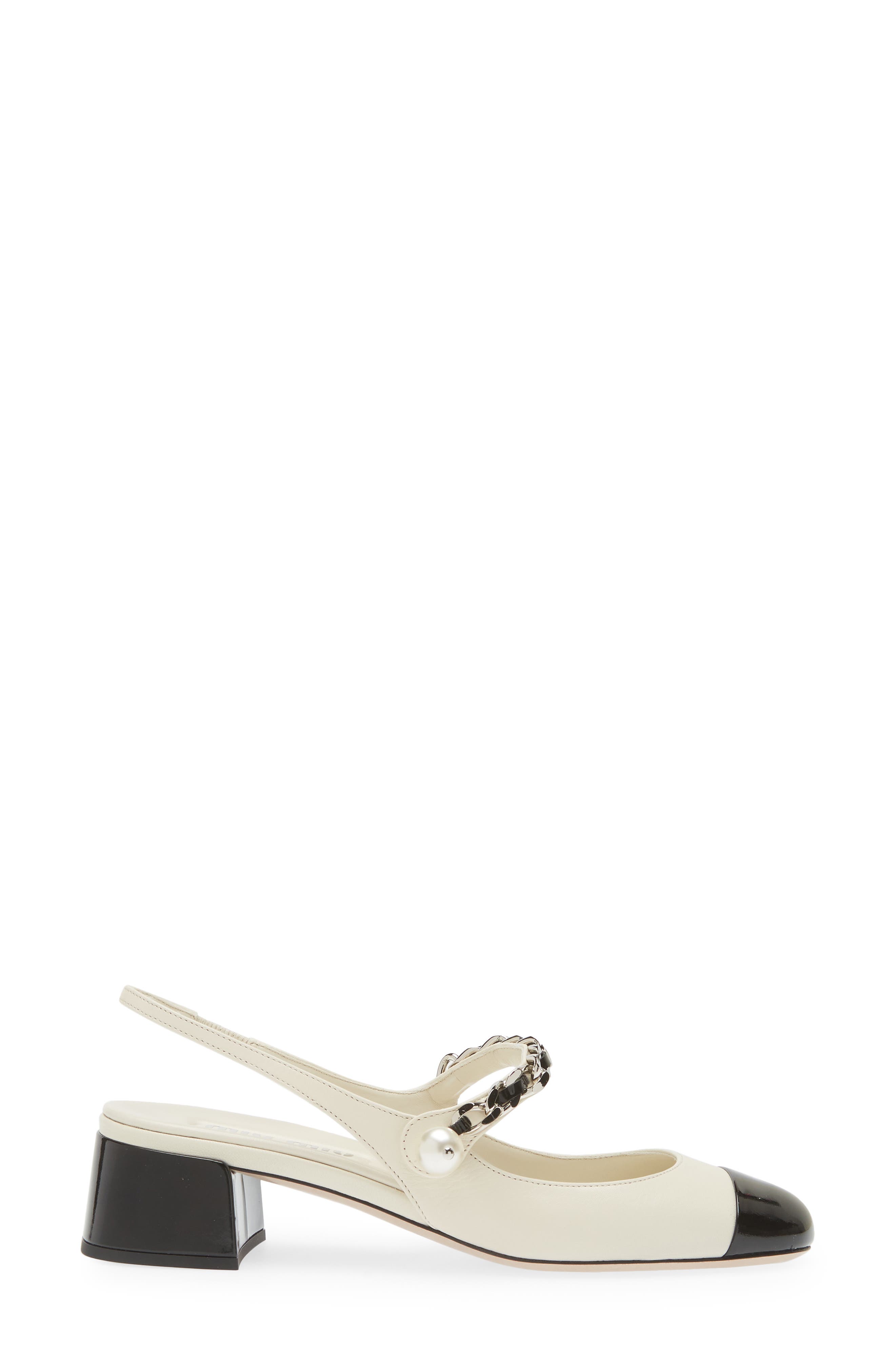 Miu Miu Chain Strap Slingback Cap Toe Pump, Alternate, color, Avorio/ Nero