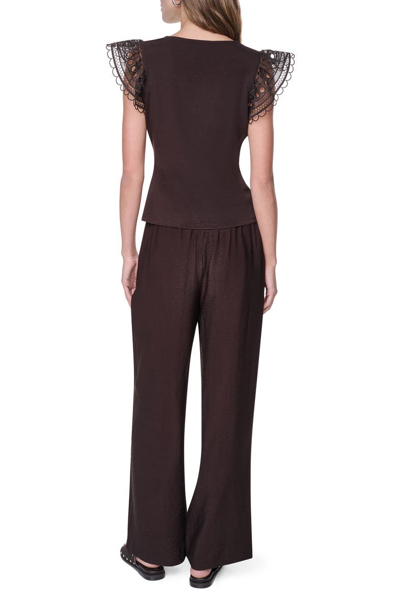 Center Ruched Lace Sleeve Cotton Blend Top, Alternate, color, TOBACCO