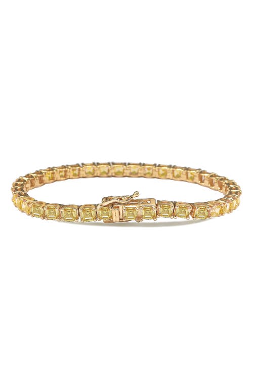 Suzy Levian Golden Sterling Silver Yellow Assher Cut Cubic Zirconia Tennis Bracelet