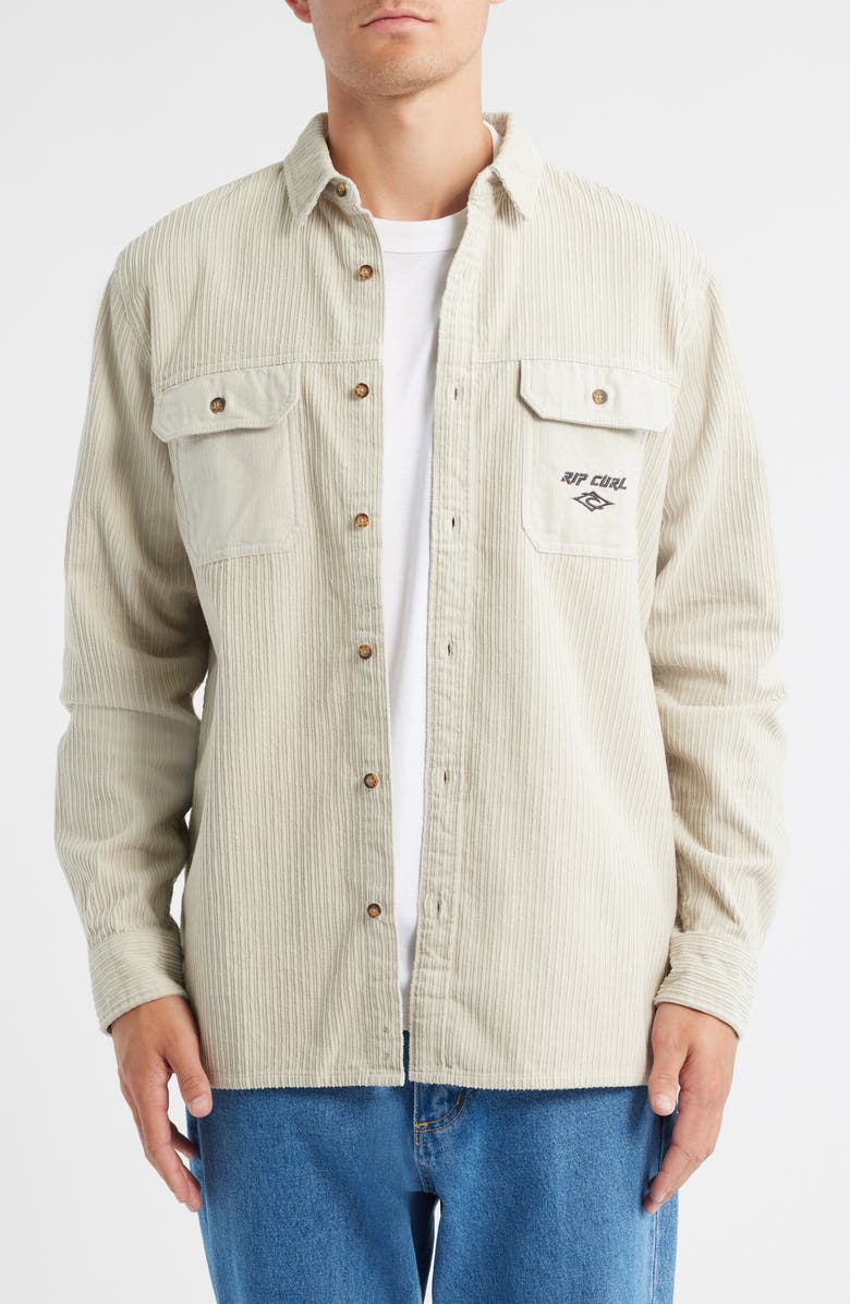 Rip Curl Raw Energy Cotton Corduroy Button-Up Shirt, Main, color, Bone