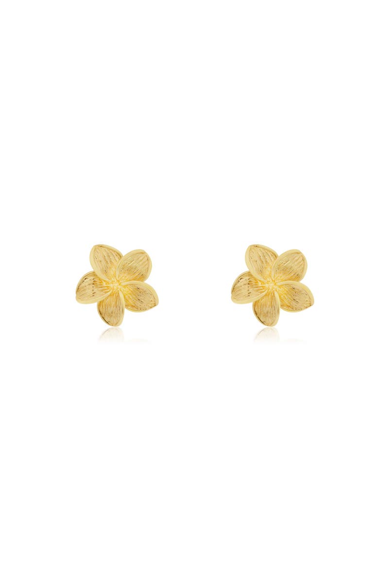 Gold Tropical Flower Stud Earrings, Alternate, color, Yellow Gold