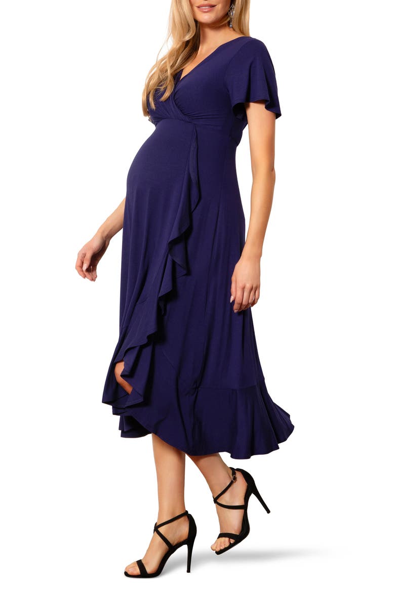 Waterfall Faux Wrap Maternity/Nursing Midi Dress, Main, color, ECLIPSE BLUE