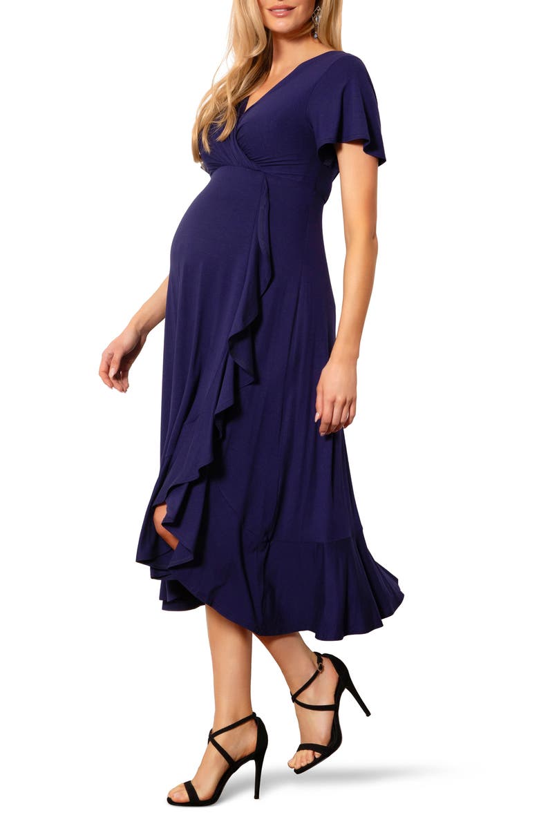 Tiffany Rose Waterfall Faux Wrap Maternity/Nursing Midi Dress, Main, color, 
