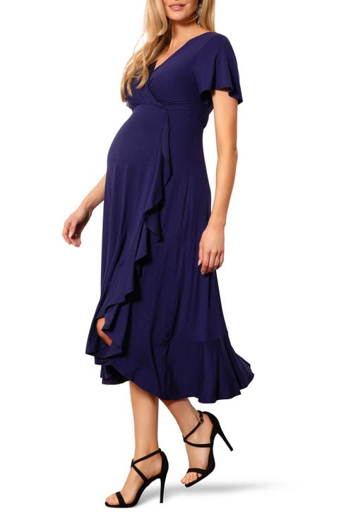 Waterfall Faux Wrap Maternity/Nursing Midi Dress
