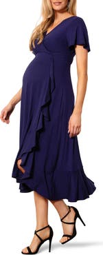 Tiffany Rose Waterfall Faux Wrap Maternity/Nursing Midi Dress