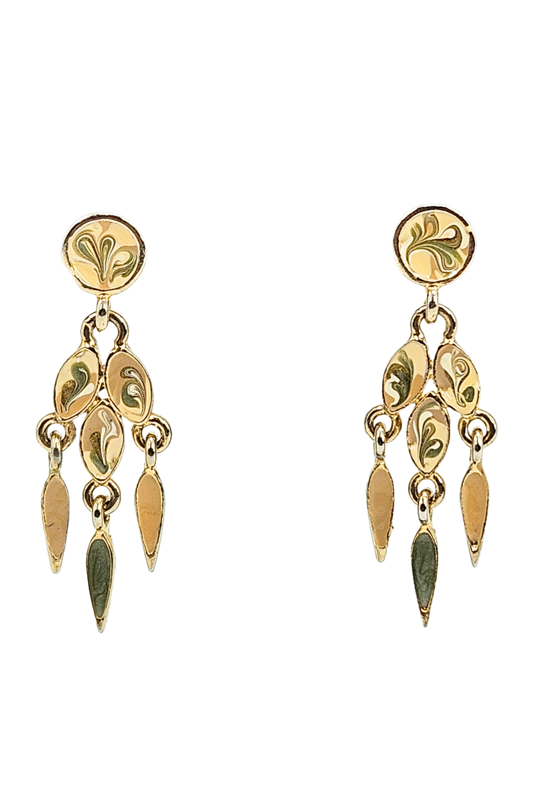 Vintage 1980s Costume Gold Enameled Dangle  Earrings, Main, color, Beige