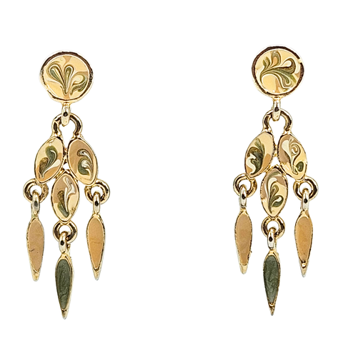 Vintage 1980s Costume Gold Enameled Dangle  Earrings