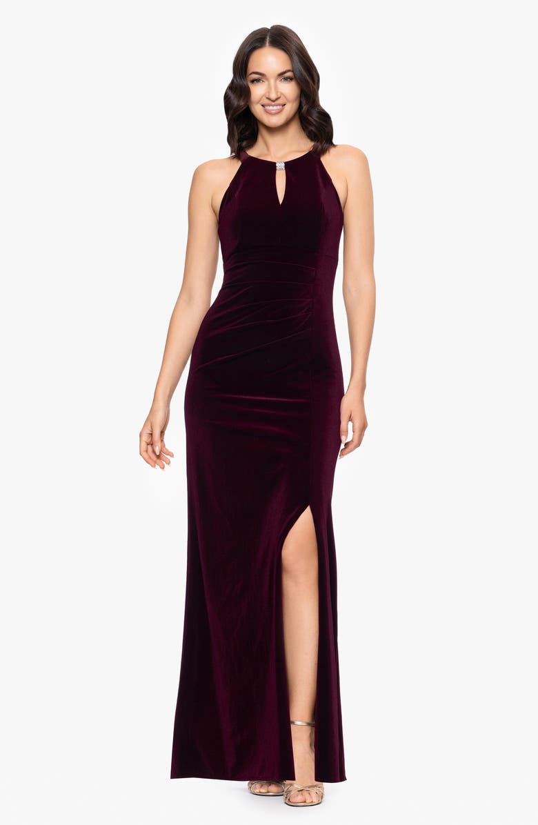 Betsy & Adam Sleeveless Velvet Dress, Alternate, color, Burgundy