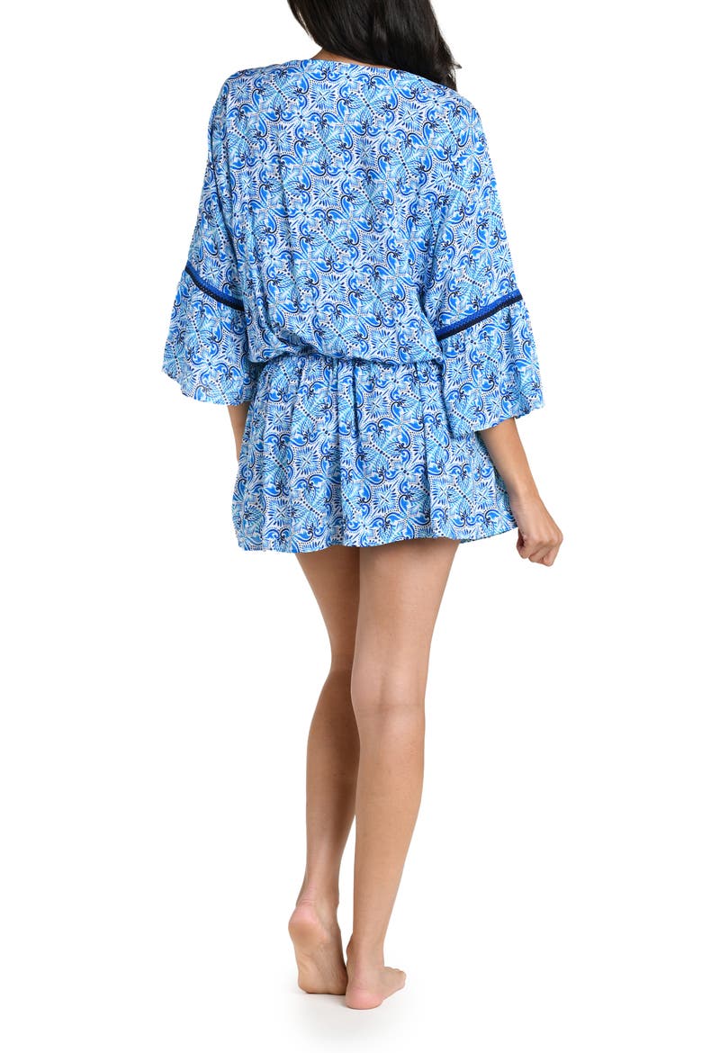 Costa Azul Bell Sleeve Drawstring Waist Cover-Up Tunic, Alternate, color, BLUE
