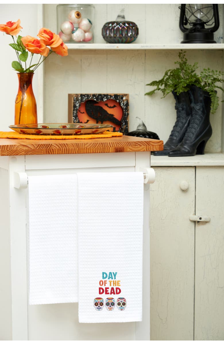 C&F Home Skull Trio Flour Sack Cotton Halloween Dishtowel, Alternate, color, White