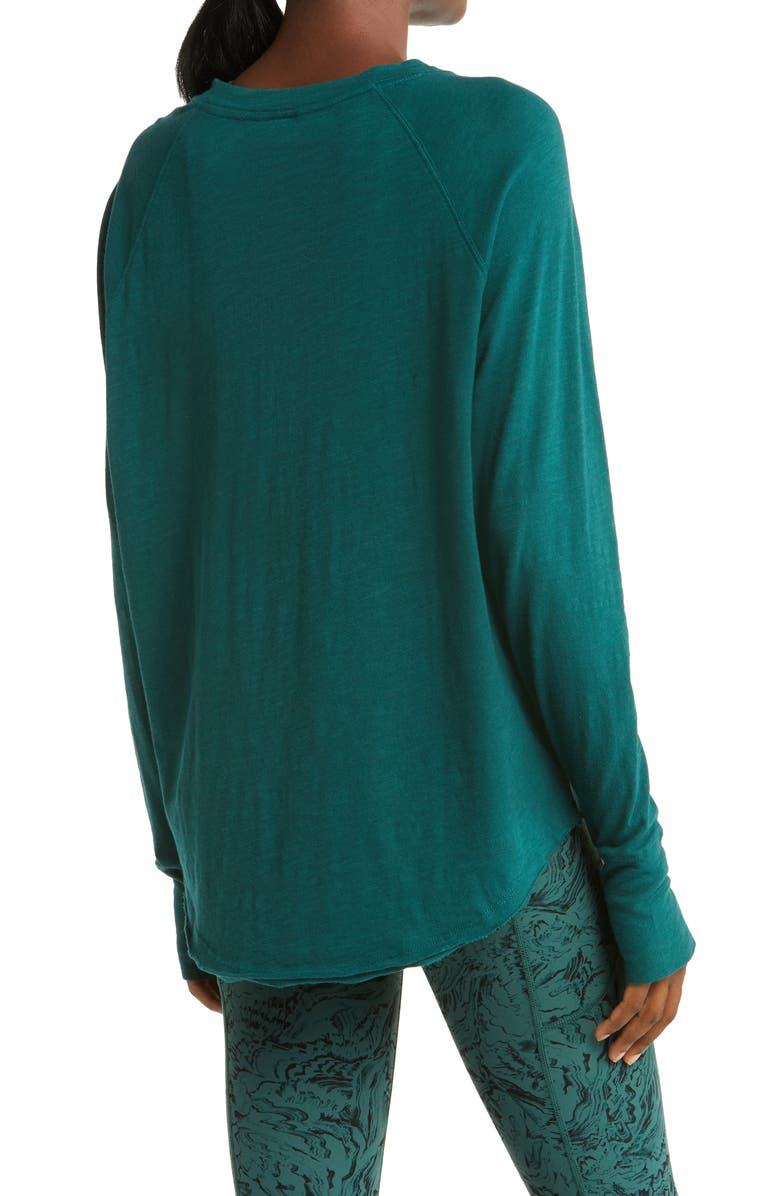 Zella Relaxed Washed Long Sleeve Slub Tee, Alternate, color, Green Bug