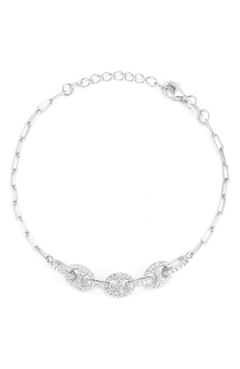 GLAZE JEWELRY Pavé Cubic Zirconia Link Bracelet, Main, color, Silver