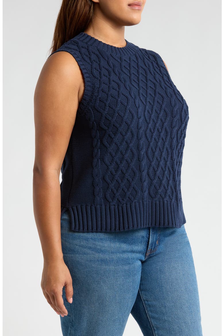 Cable Stitch Sweater Vest, Alternate, color, NAVY BLAZER