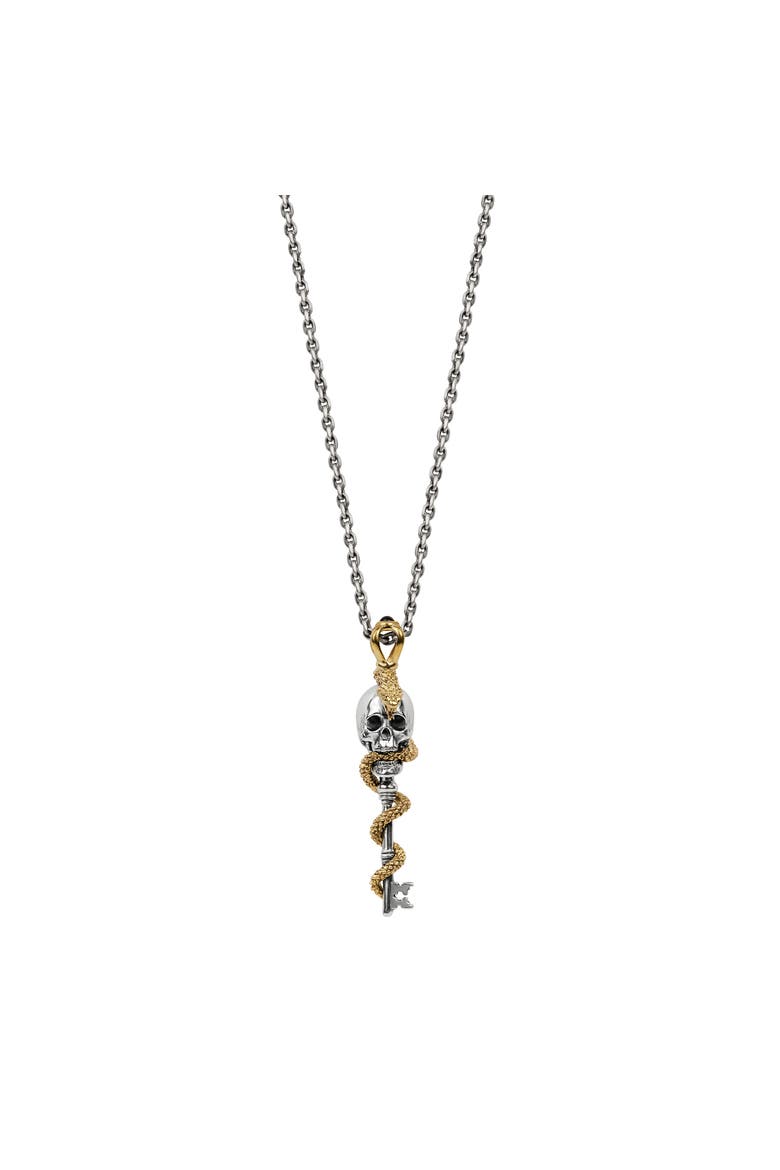 Men's Onyx Snake Skull Pendant Necklace in Sterling Silver Powerful Guidance, Main, color, Silver/Gold