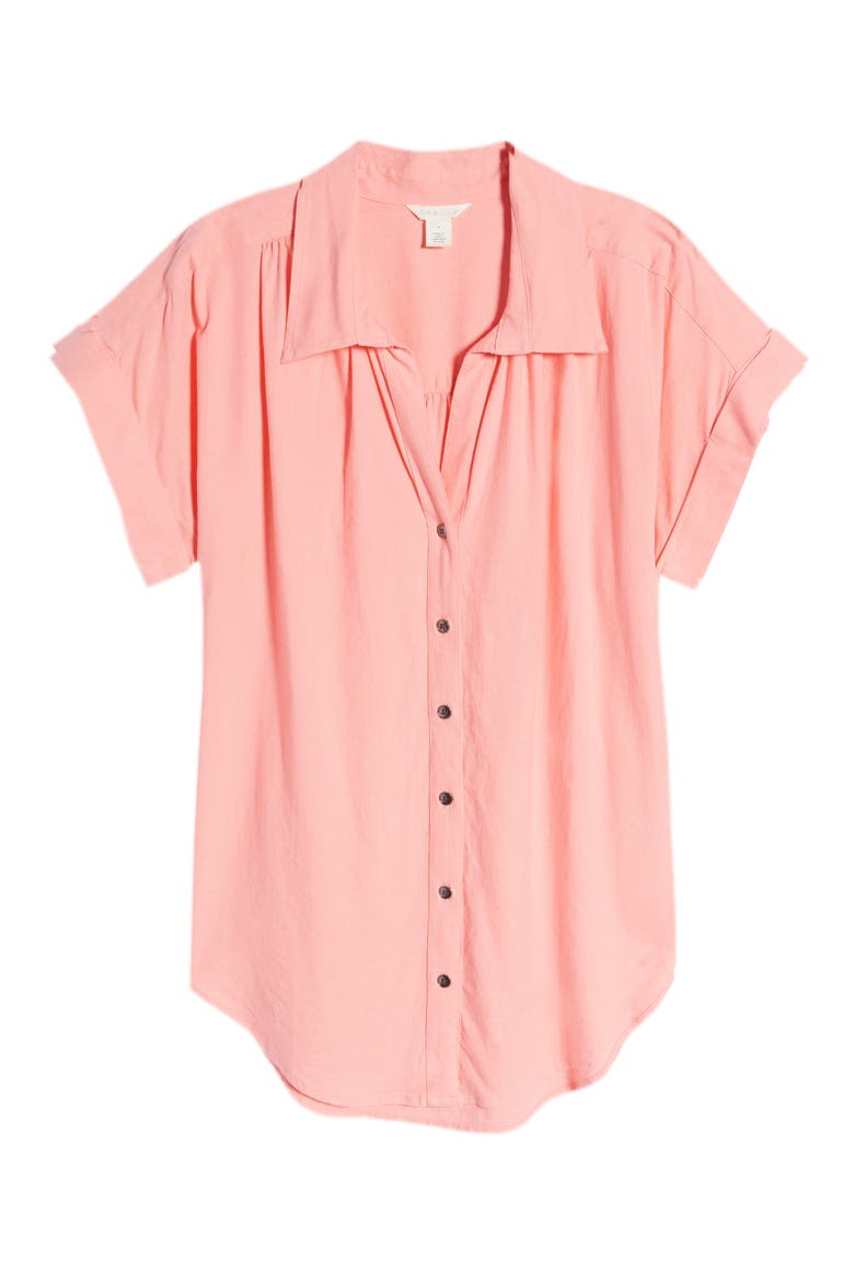 Linen Blend Camp Shirt, Alternate, color, PINK FLAMINGO