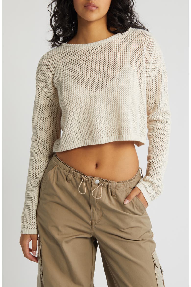 Sea Breeze Open Stitch Sweater, Main, color, WHITE SAND