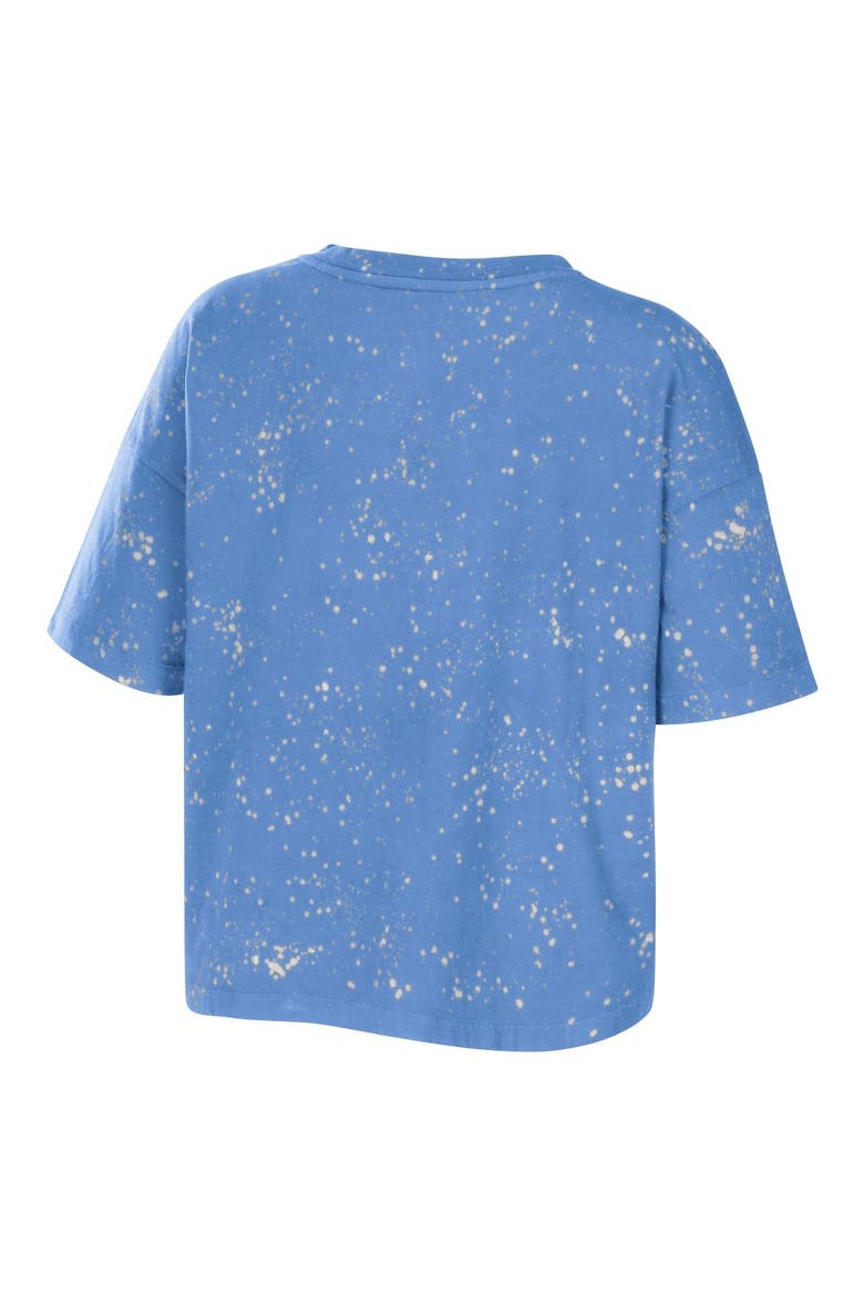 Women's WEAR by Erin Andrews Carolina Blue North Carolina Tar Heels Bleach Wash Splatter Cropped Notch Neck T-Shirt, Alternate, color, Light Blue