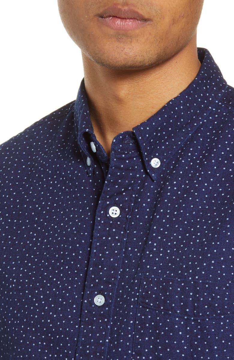 Madewell Indigo Dots Short Sleeve Button-Down Shirt, Alternate, color, 