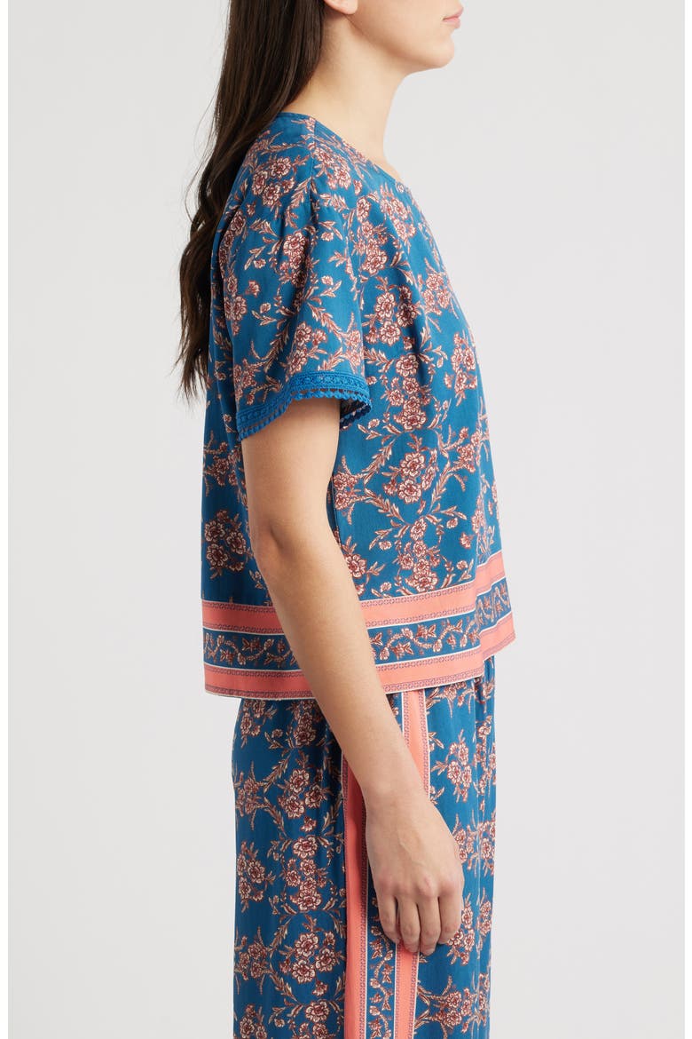 Floral Woven Top, Alternate, color, CADET BLUE/ DUSTY PINK