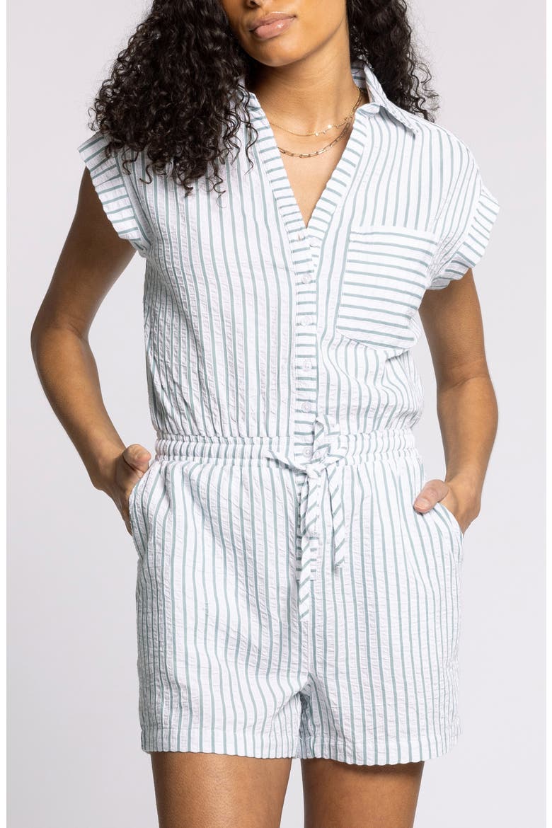 Marina Stripe Cotton Romper, Main, color, WHITE GREEN