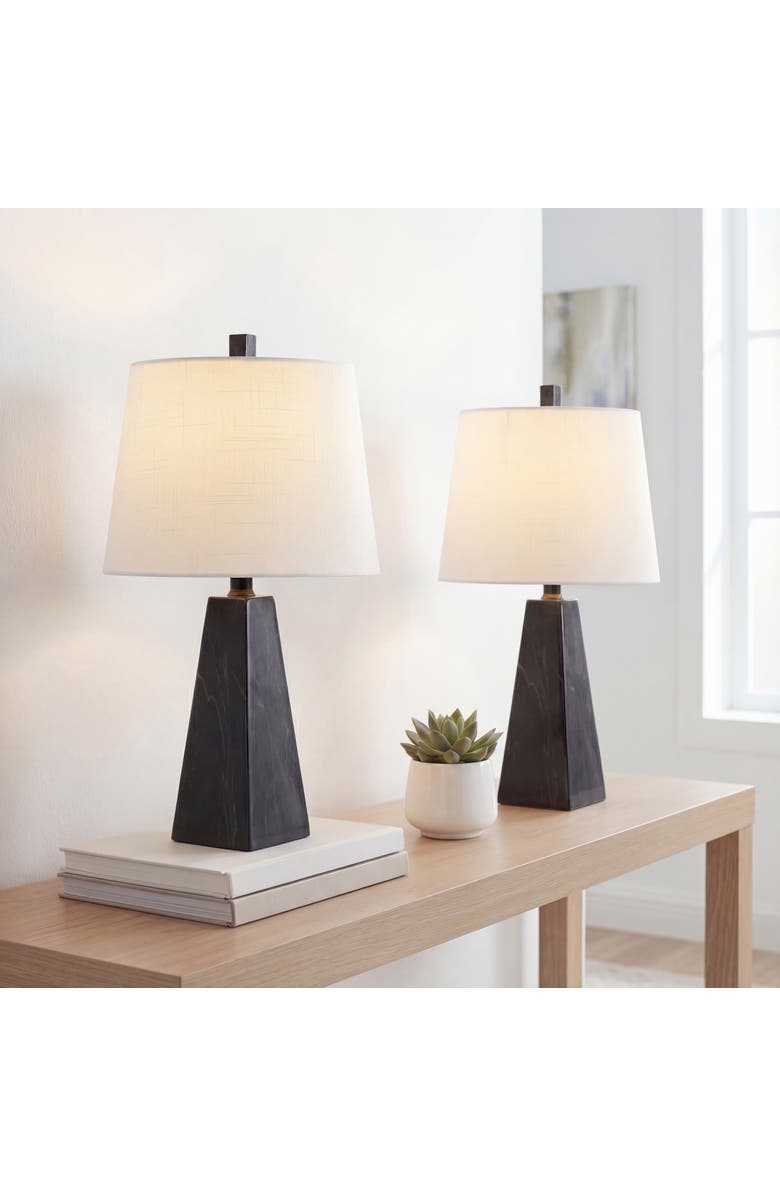 JONATHAN Y Owen Contemporary Resin LED Table Lamp, Main, color, Black Marble Finish- Set Of 2