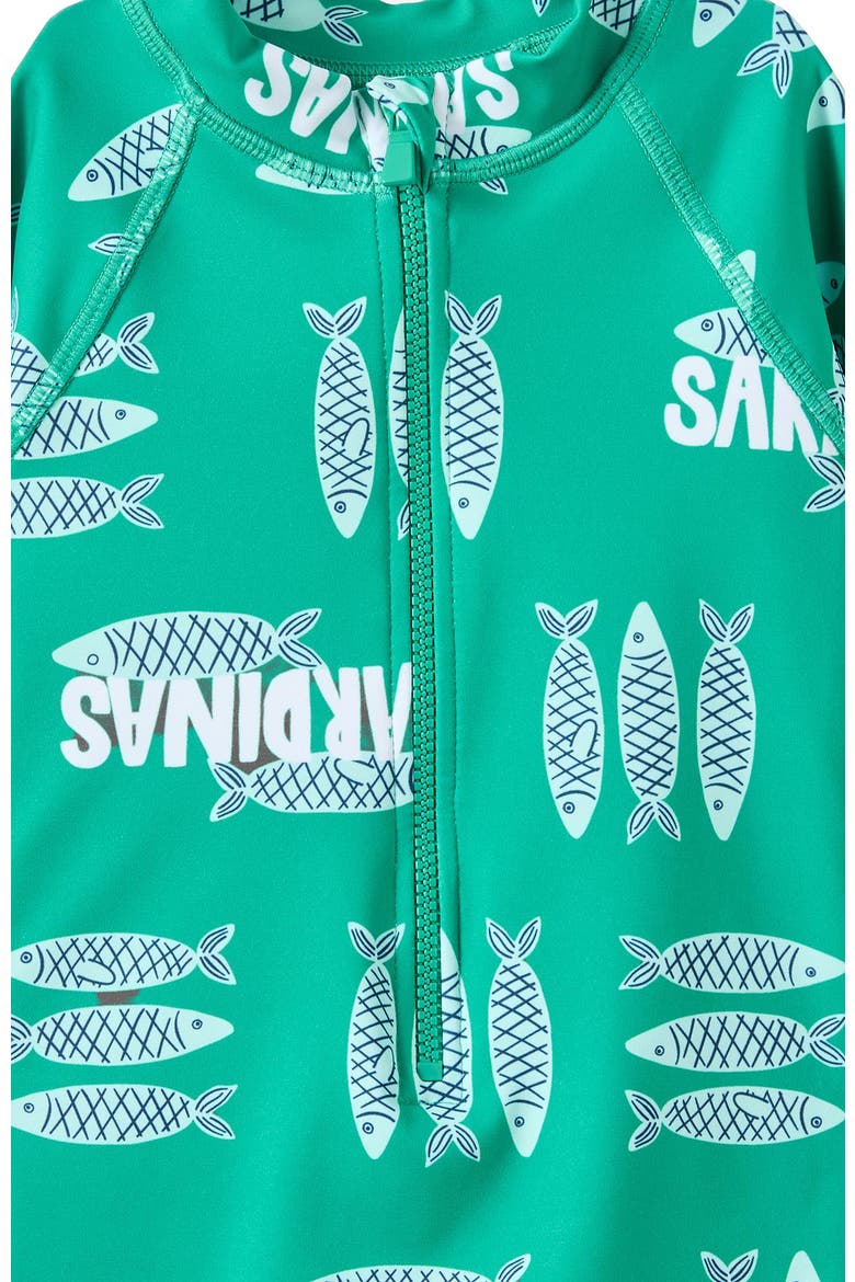 Baby Long Sleeve All In One Swimsuit, Alternate, color, Deep Mint Sardinas