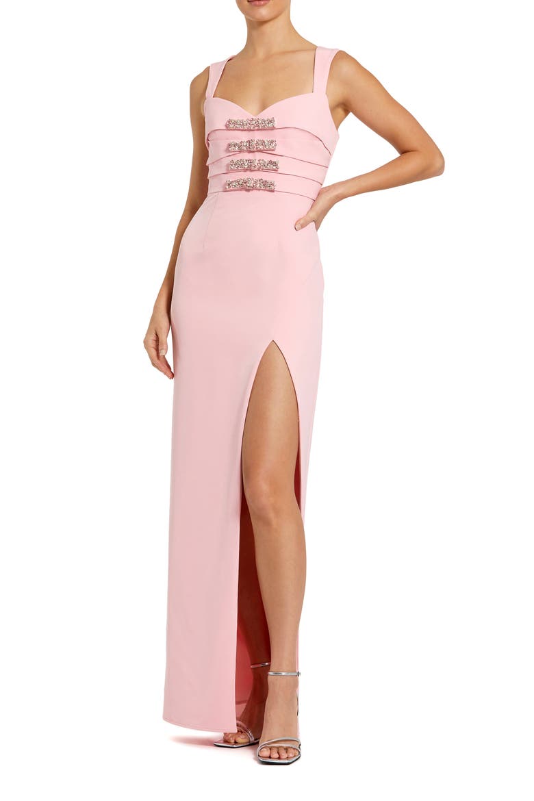 Sleeveless Crepe Gown With Embellished Bows, Main, color, Blush