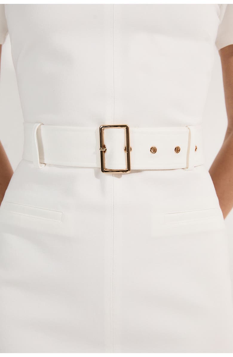 Karen Millen Belted Ponte Midi Dress, Alternate, color, Ivory