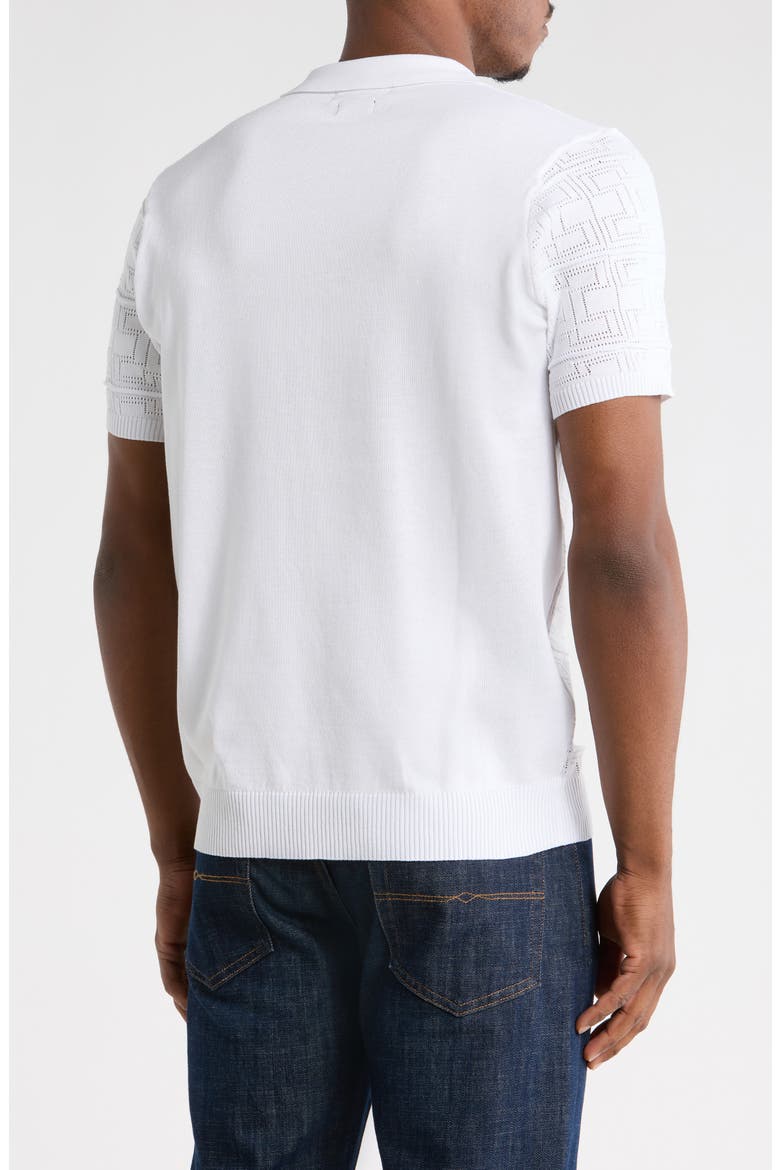 Geometric Pointelle Half Zip Sweater Polo, Alternate, color, WHITE